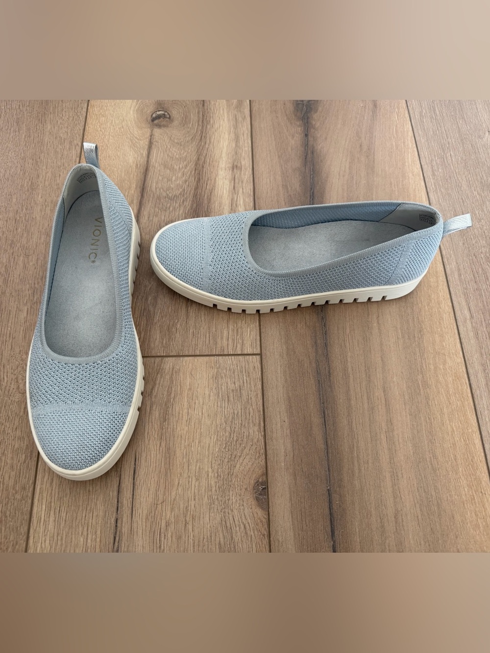 Vionic Uptown Skimmer Knit Sz 8.5 Light Blue Platform Flats Shoes Slip On Comfy